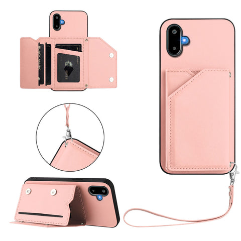 For Samsung Galaxy M06 5G / Galaxy F06 5G Case Card Holder Kickstand Skin-Touch Phone Cover with Wrist Strap