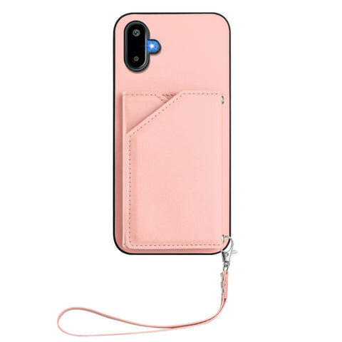 For Samsung Galaxy M06 5G / Galaxy F06 5G Case Card Holder Kickstand Skin-Touch Phone Cover with Wrist Strap