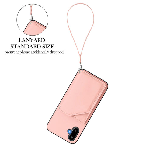 For Samsung Galaxy M06 5G / Galaxy F06 5G Case Card Holder Kickstand Skin-Touch Phone Cover with Wrist Strap