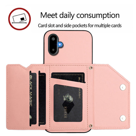 For Samsung Galaxy M06 5G / Galaxy F06 5G Case Card Holder Kickstand Skin-Touch Phone Cover with Wrist Strap