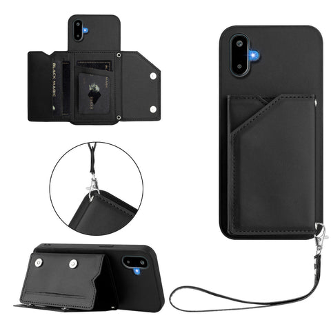 For Samsung Galaxy M06 5G / Galaxy F06 5G Case Card Holder Kickstand Skin-Touch Phone Cover with Wrist Strap