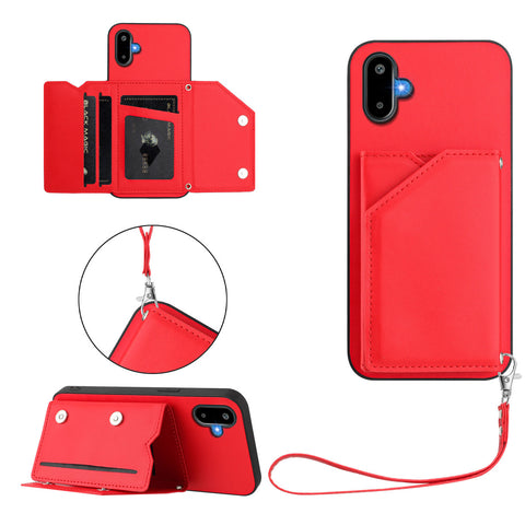 For Samsung Galaxy M06 5G / Galaxy F06 5G Case Card Holder Kickstand Skin-Touch Phone Cover with Wrist Strap