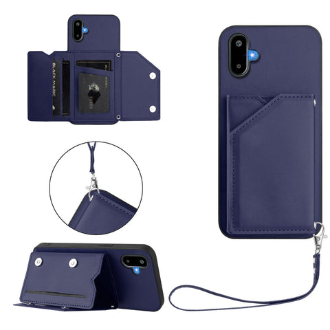 For Samsung Galaxy M06 5G / Galaxy F06 5G Case Card Holder Kickstand Skin-Touch Phone Cover with Wrist Strap