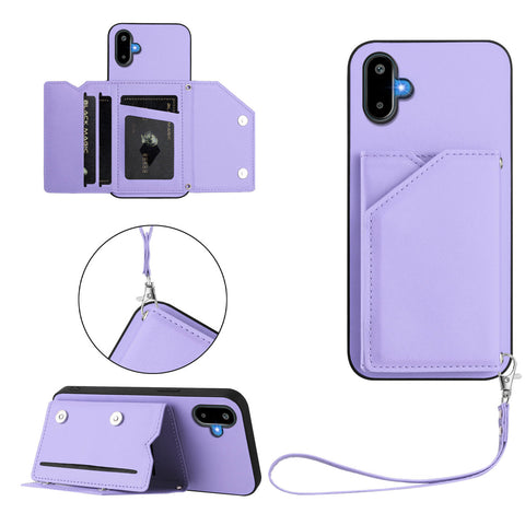 For Samsung Galaxy M06 5G / Galaxy F06 5G Case Card Holder Kickstand Skin-Touch Phone Cover with Wrist Strap