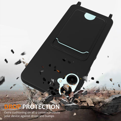 For Samsung Galaxy A06 5G Case Liquid Silicone Card Holder Back Phone Cover with Lanyard