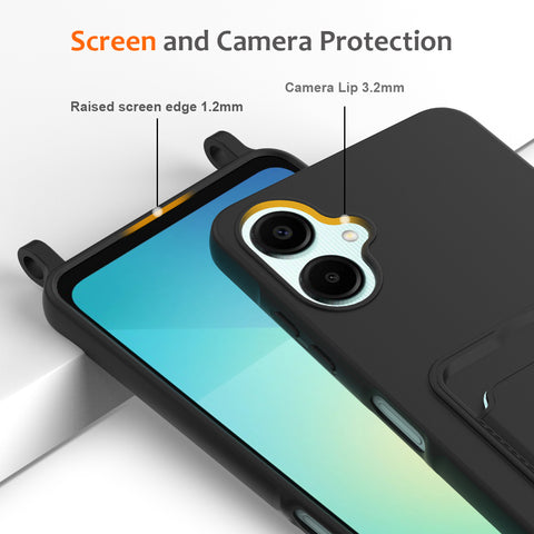 For Samsung Galaxy A06 5G Case Liquid Silicone Card Holder Back Phone Cover with Lanyard