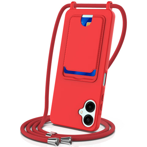 For Samsung Galaxy A06 5G Case Liquid Silicone Card Holder Back Phone Cover with Lanyard