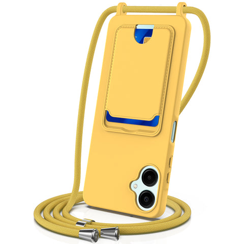 For Samsung Galaxy A06 5G Case Liquid Silicone Card Holder Back Phone Cover with Lanyard