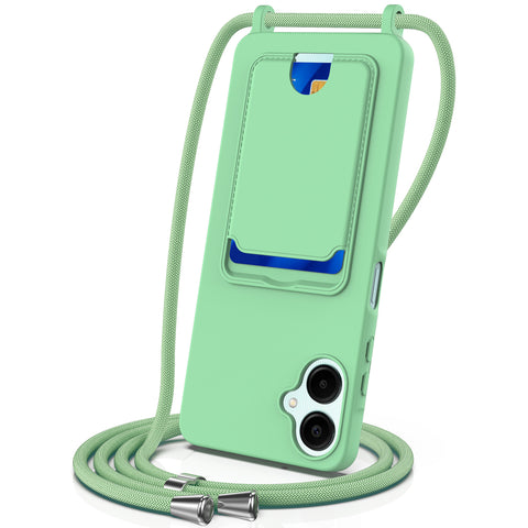 For Samsung Galaxy A06 5G Case Liquid Silicone Card Holder Back Phone Cover with Lanyard