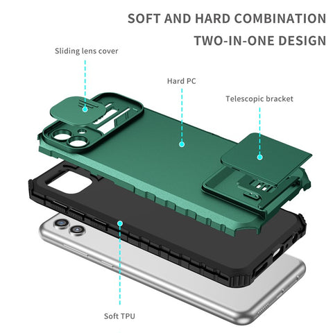 For Samsung Galaxy A06 4G / 5G Case Camera Slider PC + TPU Phone Cover with Kickstand