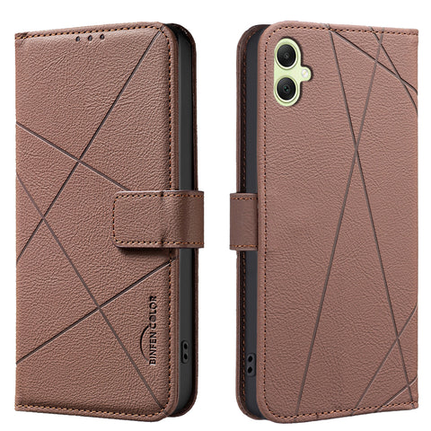 BINFEN COLOR For Samsung Galaxy A06 5G / Galaxy A06 4G Case  BF35 Geometry Imprinted Leather Phone Cover RFID Blocking Wallet Stand