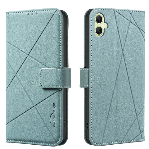 BINFEN COLOR For Samsung Galaxy A06 5G / Galaxy A06 4G Case  BF35 Geometry Imprinted Leather Phone Cover RFID Blocking Wallet Stand