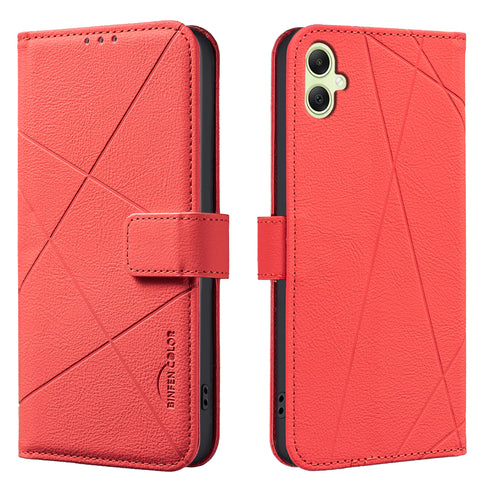 BINFEN COLOR For Samsung Galaxy A06 5G / Galaxy A06 4G Case  BF35 Geometry Imprinted Leather Phone Cover RFID Blocking Wallet Stand