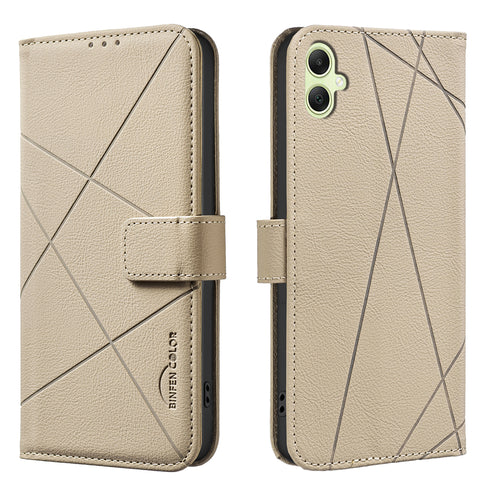 BINFEN COLOR For Samsung Galaxy A06 5G / Galaxy A06 4G Case  BF35 Geometry Imprinted Leather Phone Cover RFID Blocking Wallet Stand