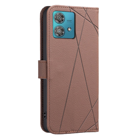 BINFEN COLOR For Motorola Edge 40 Neo 5G Case  BF35 Geometry Imprinted Leather Phone Cover RFID Blocking Wallet Stand
