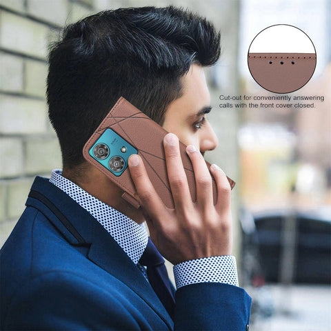 BINFEN COLOR For Motorola Edge 40 Neo 5G Case  BF35 Geometry Imprinted Leather Phone Cover RFID Blocking Wallet Stand