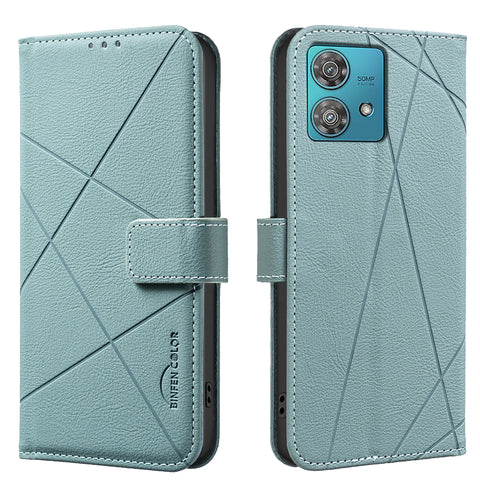 BINFEN COLOR For Motorola Edge 40 Neo 5G Case  BF35 Geometry Imprinted Leather Phone Cover RFID Blocking Wallet Stand