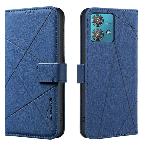 BINFEN COLOR For Motorola Edge 40 Neo 5G Case  BF35 Geometry Imprinted Leather Phone Cover RFID Blocking Wallet Stand