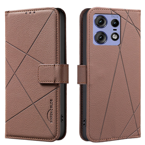 BINFEN COLOR For Motorola Edge 50 Pro 5G Case  BF35 Geometry Imprinted Leather Phone Cover RFID Blocking Wallet Stand