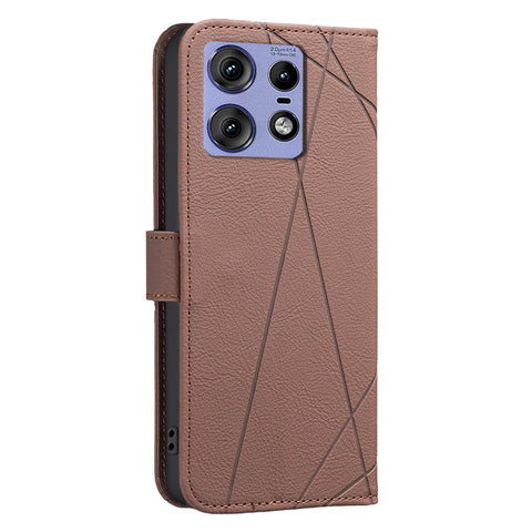 BINFEN COLOR For Motorola Edge 50 Pro 5G Case  BF35 Geometry Imprinted Leather Phone Cover RFID Blocking Wallet Stand