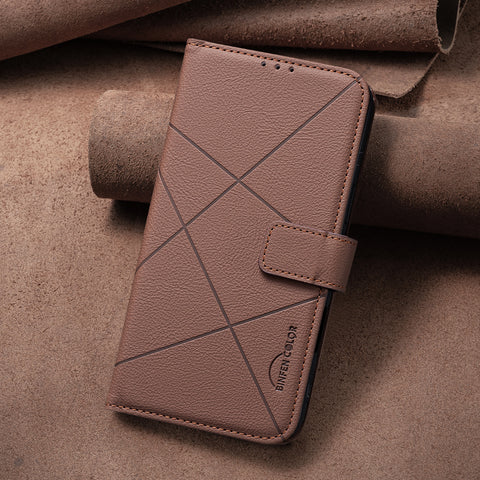 BINFEN COLOR For Motorola Edge 50 Pro 5G Case  BF35 Geometry Imprinted Leather Phone Cover RFID Blocking Wallet Stand