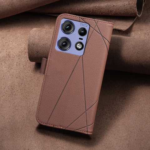 BINFEN COLOR For Motorola Edge 50 Pro 5G Case  BF35 Geometry Imprinted Leather Phone Cover RFID Blocking Wallet Stand