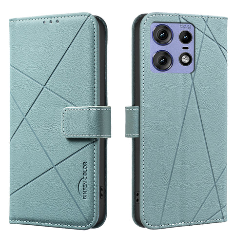 BINFEN COLOR For Motorola Edge 50 Pro 5G Case  BF35 Geometry Imprinted Leather Phone Cover RFID Blocking Wallet Stand