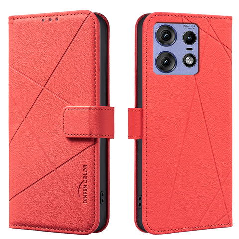 BINFEN COLOR For Motorola Edge 50 Pro 5G Case  BF35 Geometry Imprinted Leather Phone Cover RFID Blocking Wallet Stand