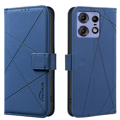 BINFEN COLOR For Motorola Edge 50 Pro 5G Case  BF35 Geometry Imprinted Leather Phone Cover RFID Blocking Wallet Stand