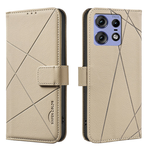 BINFEN COLOR For Motorola Edge 50 Pro 5G Case  BF35 Geometry Imprinted Leather Phone Cover RFID Blocking Wallet Stand