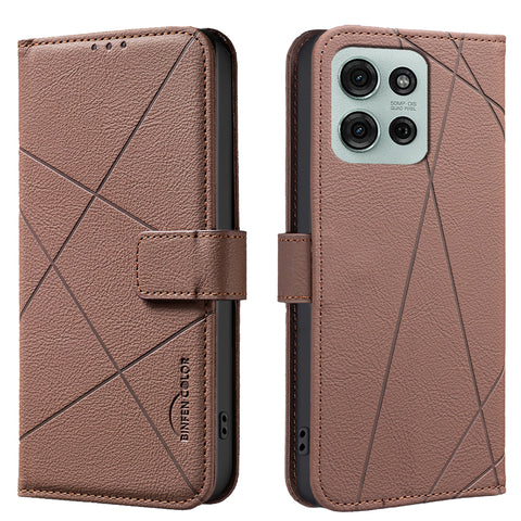 BINFEN COLOR For Motorola Moto G75 5G Case  BF35 Geometry Imprinted Leather Phone Cover RFID Blocking Wallet Stand