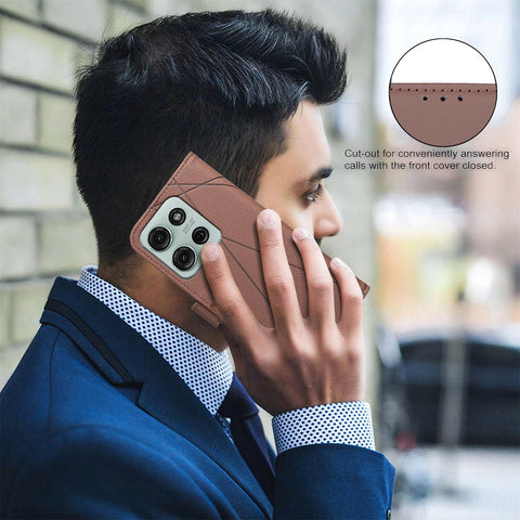 BINFEN COLOR For Motorola Moto G75 5G Case  BF35 Geometry Imprinted Leather Phone Cover RFID Blocking Wallet Stand