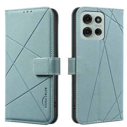 BINFEN COLOR For Motorola Moto G75 5G Case  BF35 Geometry Imprinted Leather Phone Cover RFID Blocking Wallet Stand