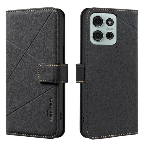 BINFEN COLOR For Motorola Moto G75 5G Case  BF35 Geometry Imprinted Leather Phone Cover RFID Blocking Wallet Stand