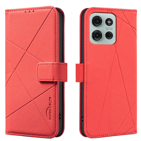 BINFEN COLOR For Motorola Moto G75 5G Case  BF35 Geometry Imprinted Leather Phone Cover RFID Blocking Wallet Stand