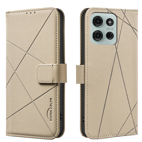 BINFEN COLOR For Motorola Moto G75 5G Case  BF35 Geometry Imprinted Leather Phone Cover RFID Blocking Wallet Stand