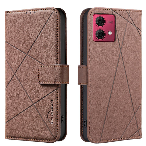 BINFEN COLOR For Motorola Moto G84 5G Case  BF35 Geometry Imprinted Leather Phone Cover RFID Blocking Wallet Stand