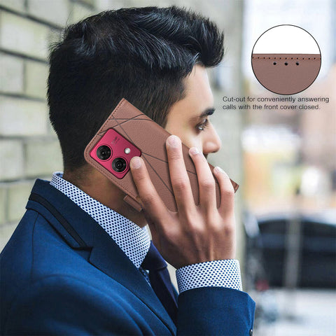 BINFEN COLOR For Motorola Moto G84 5G Case  BF35 Geometry Imprinted Leather Phone Cover RFID Blocking Wallet Stand