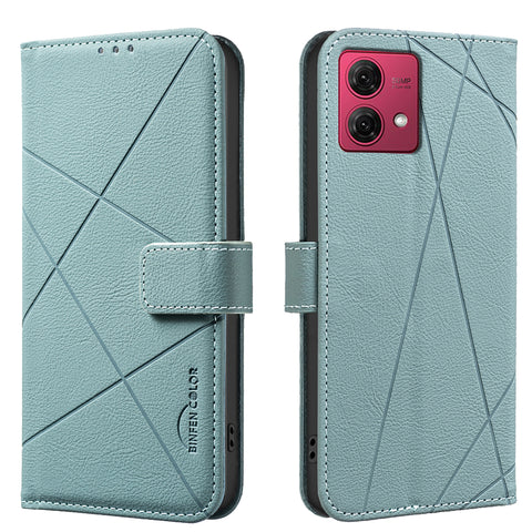 BINFEN COLOR For Motorola Moto G84 5G Case  BF35 Geometry Imprinted Leather Phone Cover RFID Blocking Wallet Stand