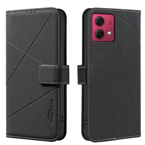 BINFEN COLOR For Motorola Moto G84 5G Case  BF35 Geometry Imprinted Leather Phone Cover RFID Blocking Wallet Stand