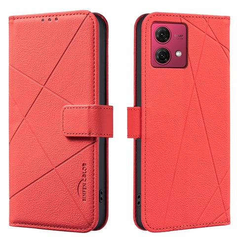 BINFEN COLOR For Motorola Moto G84 5G Case  BF35 Geometry Imprinted Leather Phone Cover RFID Blocking Wallet Stand