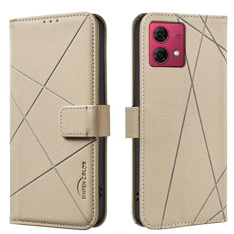 BINFEN COLOR For Motorola Moto G84 5G Case  BF35 Geometry Imprinted Leather Phone Cover RFID Blocking Wallet Stand