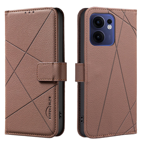 BINFEN COLOR For Oppo Reno13 F 5G (Reno 13 FS 5G) / 4G Case  BF35 Geometry Imprinted Leather Phone Cover RFID Blocking Wallet Stand