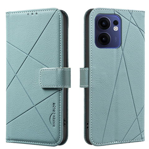 BINFEN COLOR For Oppo Reno13 F 5G (Reno 13 FS 5G) / 4G Case  BF35 Geometry Imprinted Leather Phone Cover RFID Blocking Wallet Stand