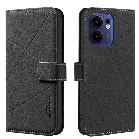 BINFEN COLOR For Oppo Reno13 F 5G (Reno 13 FS 5G) / 4G Case  BF35 Geometry Imprinted Leather Phone Cover RFID Blocking Wallet Stand