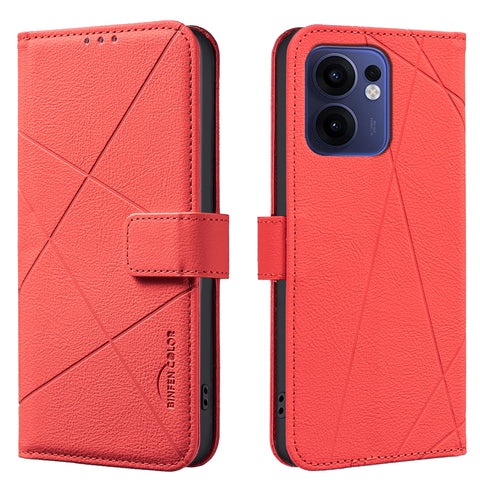 BINFEN COLOR For Oppo Reno13 F 5G (Reno 13 FS 5G) / 4G Case  BF35 Geometry Imprinted Leather Phone Cover RFID Blocking Wallet Stand