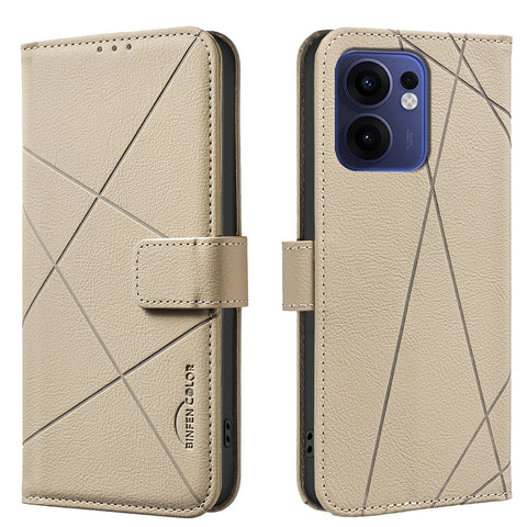 BINFEN COLOR For Oppo Reno13 F 5G (Reno 13 FS 5G) / 4G Case  BF35 Geometry Imprinted Leather Phone Cover RFID Blocking Wallet Stand