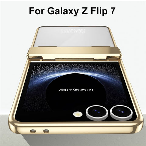 For Samsung Galaxy Z Flip7 5G Case Electroplating PC Folding Phone Cover with Screen Protector