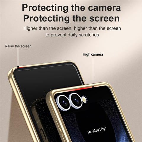 For Samsung Galaxy Z Flip7 5G Case Electroplating PC Folding Phone Cover with Screen Protector