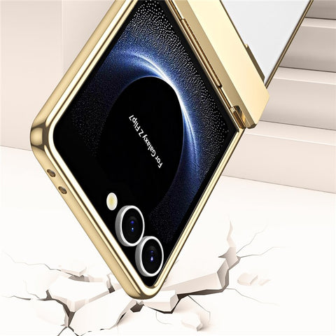 For Samsung Galaxy Z Flip7 5G Case Electroplating PC Folding Phone Cover with Screen Protector